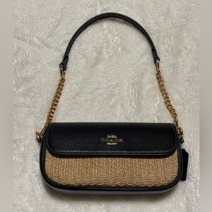 Coach Hailey Flag Bag in Black Pebbled Leather with straw